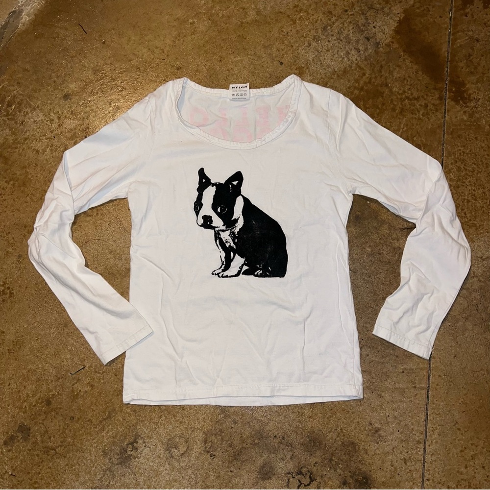 HELLO DOGGY Boutique White Long Sleeve Shirt with Dog Print
